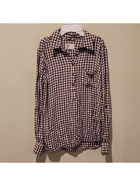 ❤️ COSMIC BLUE LOVE HALF BUTTON ROLL TAB SLEEVE PLAID SHIRT, MEDIUM